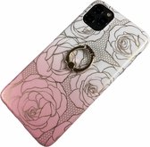 Apple iPhone 11 Pro Max - Silicone ring rozen zacht hoesje Amber roze wit - Geschikt voor