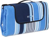 Relaxdays Picknickkleed fleece - met patroon - 2m - buitenkleed - strandlaken - blauw-wit