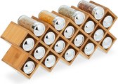 relaxdays étagère à épices en bambou - avec 18 pots - comptoir à épices - organisateur d'épices