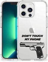 Cover Case iPhone 13 Pro Max Telefoonhoesje  met doorzichtige rand Pistol Don't Touch My Phone