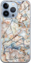 iPhone 13 Pro hoesje siliconen - Marmer bruin blauw | Apple iPhone 13 Pro case | TPU backcover transparant