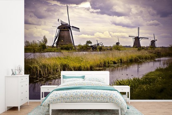 Behang - Fotobehang Molen - Nederland - Water - Breedte 525 cm x hoogte 350 cm