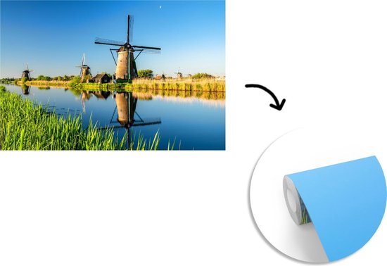 Papier peint - Papier peint Papier peint photo Clear Day aux moulins à vent de Kinderdijk aux Pays- Nederland - Largeur 525 cm x Hauteur 350 cm