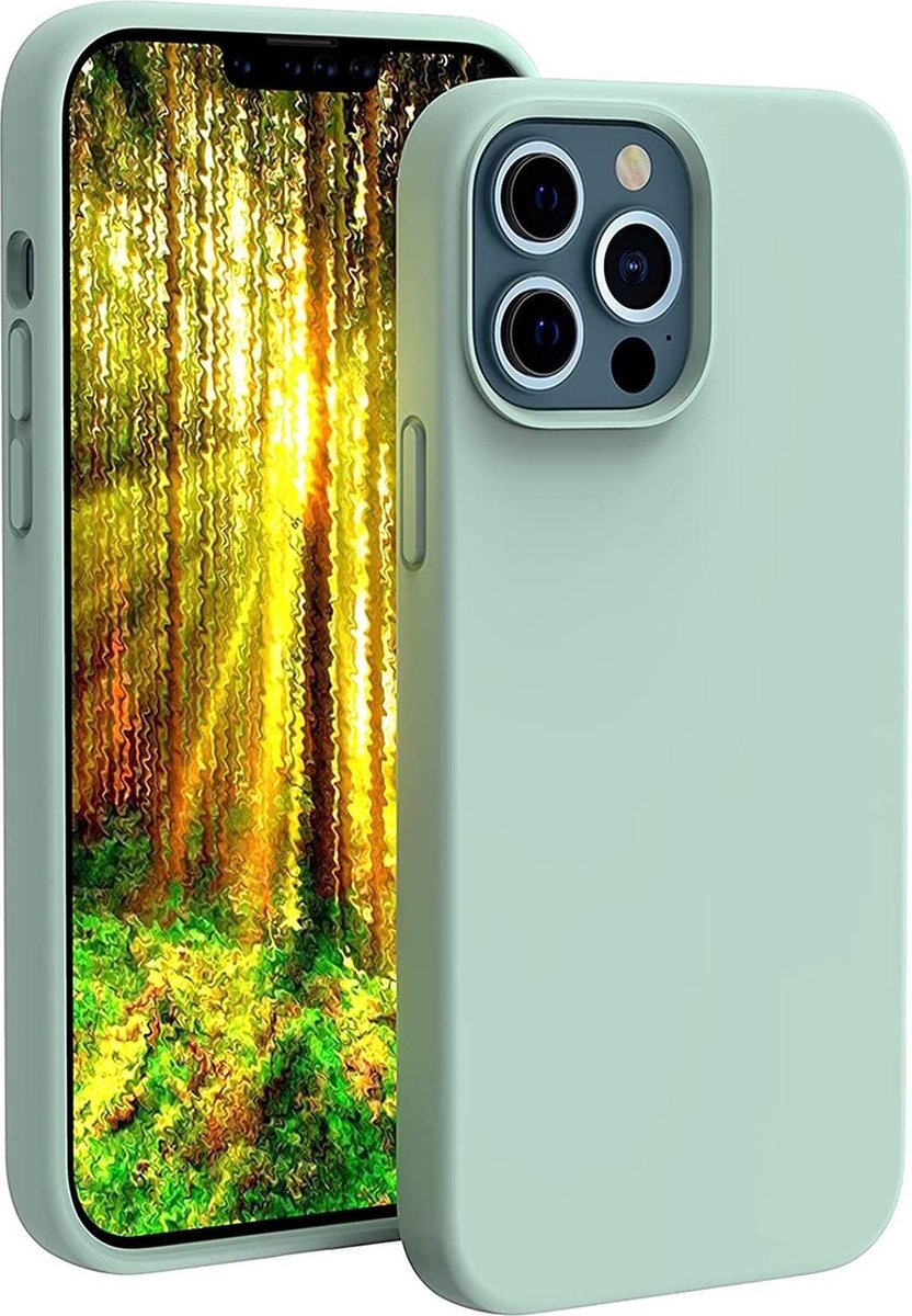 Hoesje Geschikt voor iPhone 13 Pro – Liquid siliconen backcover – Mint Groen