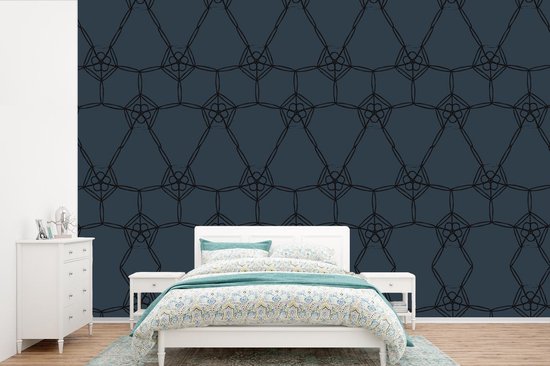 Motif Luxe de fleurs et de lignes noires sur fond bleu foncé 420x280 cm
