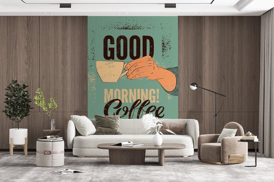 Bonjour café sur fond turquoise 160x240 cm