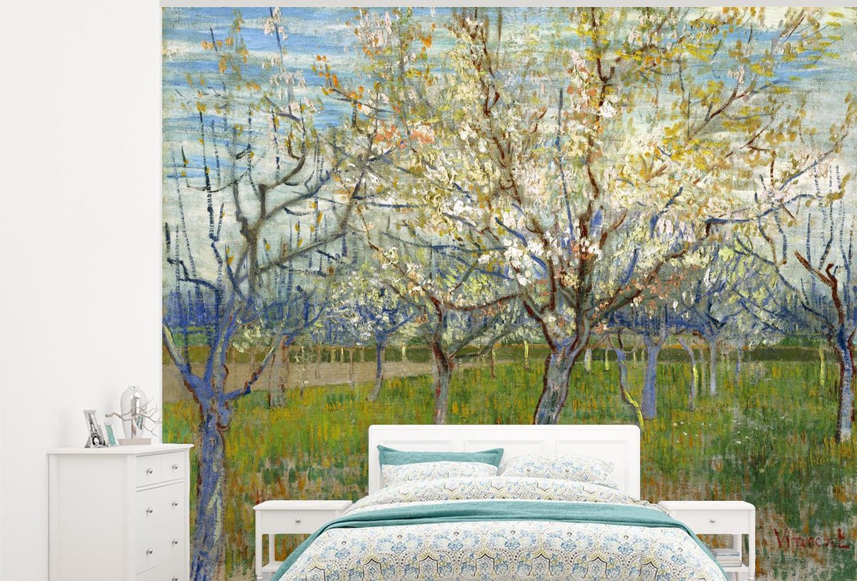 Behang - Fotobehang De roze boomgaard - Vincent van Gogh - Breedte 375 cm x hoogte 300 cm