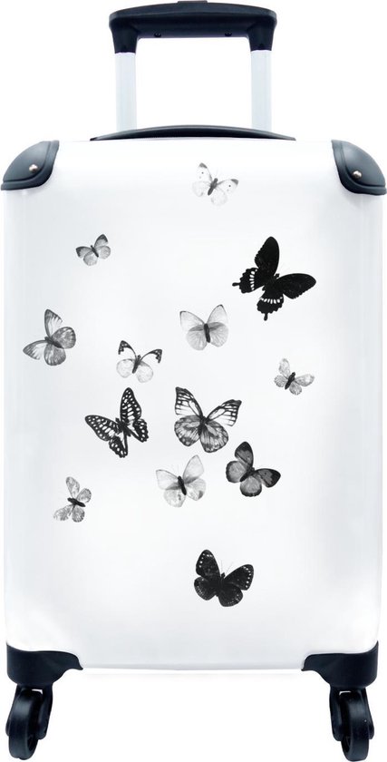 Koffer - Vlinders op witte achtergrond - zwart wit - Past binnen 55x40x20  cm en... | bol.com