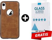 Backcase Lederen Hoesje iPhone XR Bruin - Gratis Screen Protector - Telefoonhoesje - Smartphonehoesje