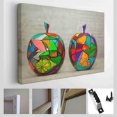 Onlinecanvas - Schilderij - Decoratieve Heldere En Kleurrijke Fruitappels Grijze Abstracte Achtergrond Art Horizontaal - Multicolor - 80 X 60 Cm