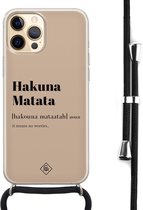 iPhone 12 Pro hoesje met koord - Hakuna matata | Apple iPhone 12 Pro crossbody case | Zwart, Transparant | Tekst