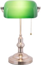 Bureaulamp Bankierslamp 27*17*41 cm E27/max 1*60W Groen Metaal, Glas Tafellamp