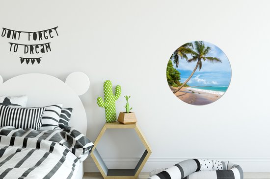 WallCircle - Wandcirkel ⌀ 30 - Palmboom - Strand - Zee - Ronde schilderijen woonkamer - Wandbord rond - Muurdecoratie cirkel - Kamer decoratie binnen - Wanddecoratie muurcirkel - Woonaccessoires