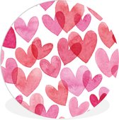 WallCircle - Wandcirkel ⌀ 60 - Een illustratie met hartjes van waterverf - Ronde schilderijen woonkamer - Wandbord rond - Muurdecoratie cirkel - Kamer decoratie binnen - Wanddecoratie muurcirkel - Woonaccessoires
