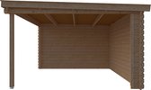 Blokhut met overkapping lessenaar dak 300 x 350 +400cm