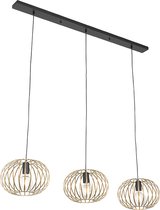 QAZQA johanna - Design Hanglamp voor boven de eettafel | in eetkamer - 3 lichts - L 1200 mm - Goud/messing -  Woonkamer | Slaapkamer | Keuken