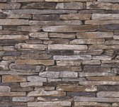 Steen tegel behang Profhome 914217-GU vliesbehang glad met natuur patroon mat bruin beige geel 5,33 m2