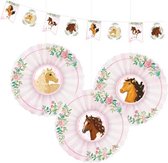 decoratieset Beautiful Horses papier roze/wit 4-delig