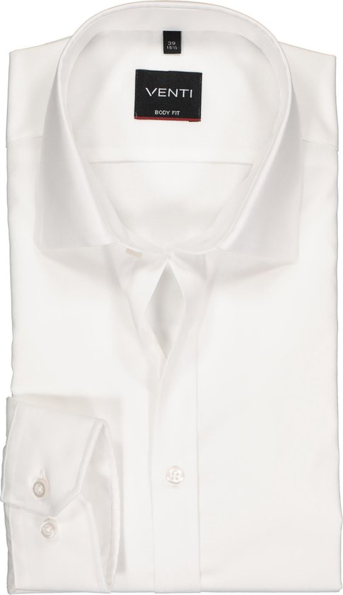 VENTI body fit overhemd - mouwlengte 72 - wit - Strijkvriendelijk - Boordmaat:
