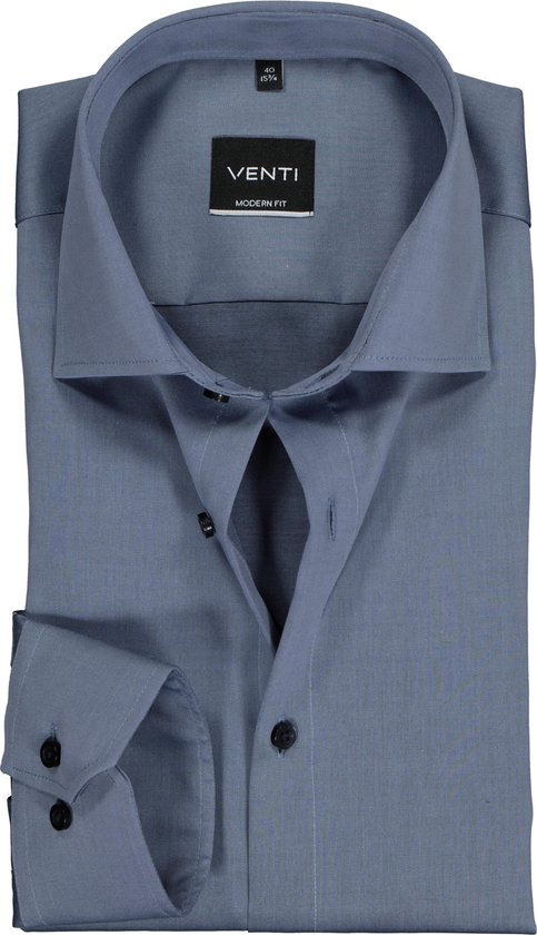 VENTI modern fit overhemd - mouwlengte 72cm - twill - grijsblauw - Strijkvrij - Boordmaat: 41
