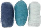 gekaarde wol blauw 10 gram 3 stuks