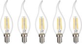 Voordeelpak | 5 stuks | LED filament kaarslamp met tip 4W | Dimbaar | E14 | 2700K