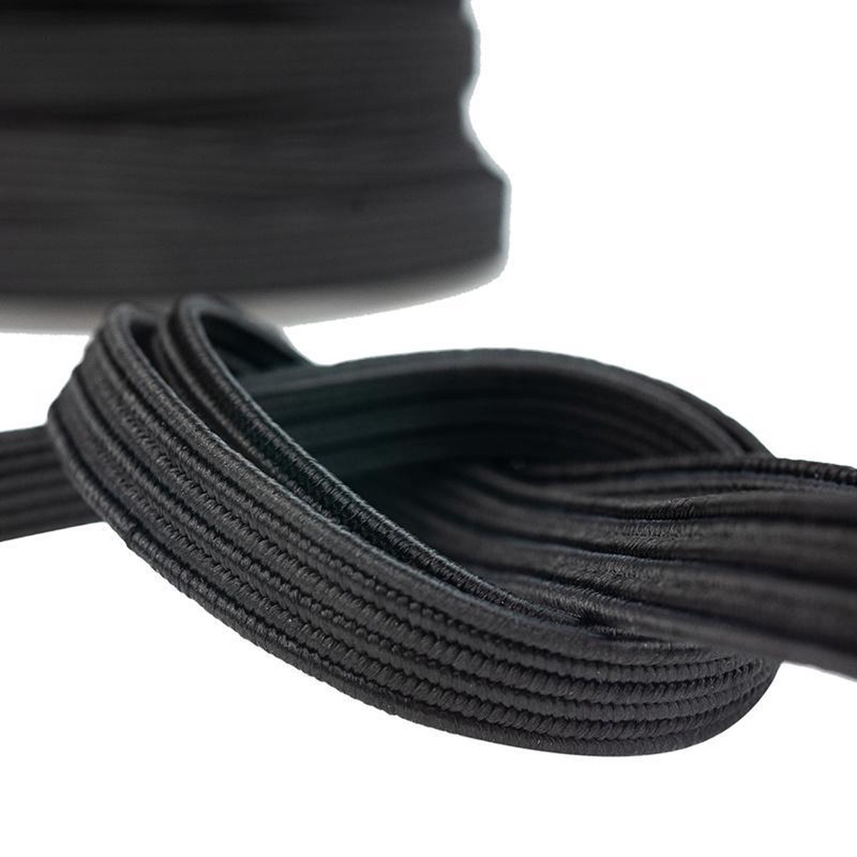 Afdekzeilwinkel - Elastisch koord 22mm plat zwart op rol - 10 meter