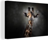 Canvas Schilderij Giraffe - Donker - Dieren - 30x20 cm - Wanddecoratie
