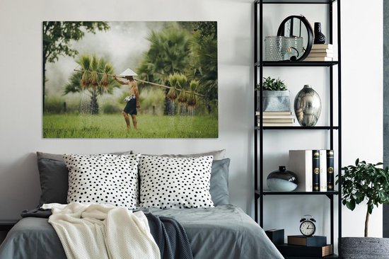 Transport de roseaux en Thaïlande 140x90 cm - Tirage photo sur toile (Décoration murale salon / chambre)
