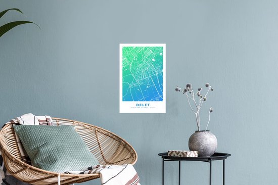 Muurstickers - Sticker Folie - Stadskaart - Delft - Blauw - 20x30 cm - Plakfolie - Muurstickers Kinderkamer - Zelfklevend Behang - Plattegrond - Zelfklevend behangpapier - Stickerfolie