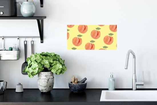 Stickers muraux - Pêches - Aquarelle - Jaune - 40x20 cm - Film Adhésif