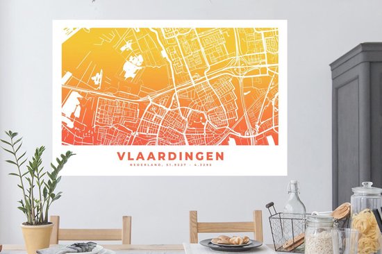 Stickers muraux - Plan de la ville - Vlaardingen - Nederland -Bas - Jaune - 120x80 cm - Feuille adhésive - Carte