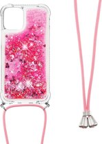 Lunso - Coque arrière avec cordon - iPhone 13 Pro - Rose Glitter