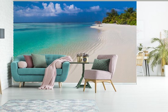 Papier peint Papier peint photo en vinyle - Vue depuis la plage tropicale sur l'eau bleu azur largeur 600 cm x hauteur 400 cm - Tirage photo sur papier peint (disponible en 7 tailles) / Mer et plage