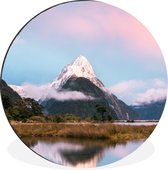 WallCircle - Wandcirkel - Muurcirkel - Nieuw-Zeeland - Berg - Reflectie - Aluminium - Dibond - ⌀ 60 cm - Binnen en Buiten