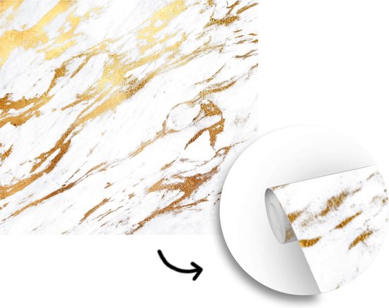 Papier Peint - Papier Papier peint photo Marbre - Wit - Or - Luxe - Largeur 300 cm x Hauteur 300 cm