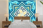 Behang - Fotobehang Vormen - Blauw - Geel - Breedte 350 cm x hoogte 350 cm