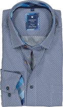 Redmond regular fit overhemd - poplin - blauw met wit en grijs dessin (contrast) - Strijkvriendelijk - Boordmaat: 41/42