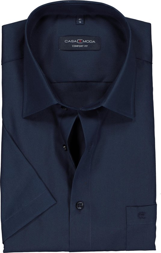 CASA MODA comfort fit overhemd - korte mouw - donkerblauw - Strijkvrij - Boordmaat: