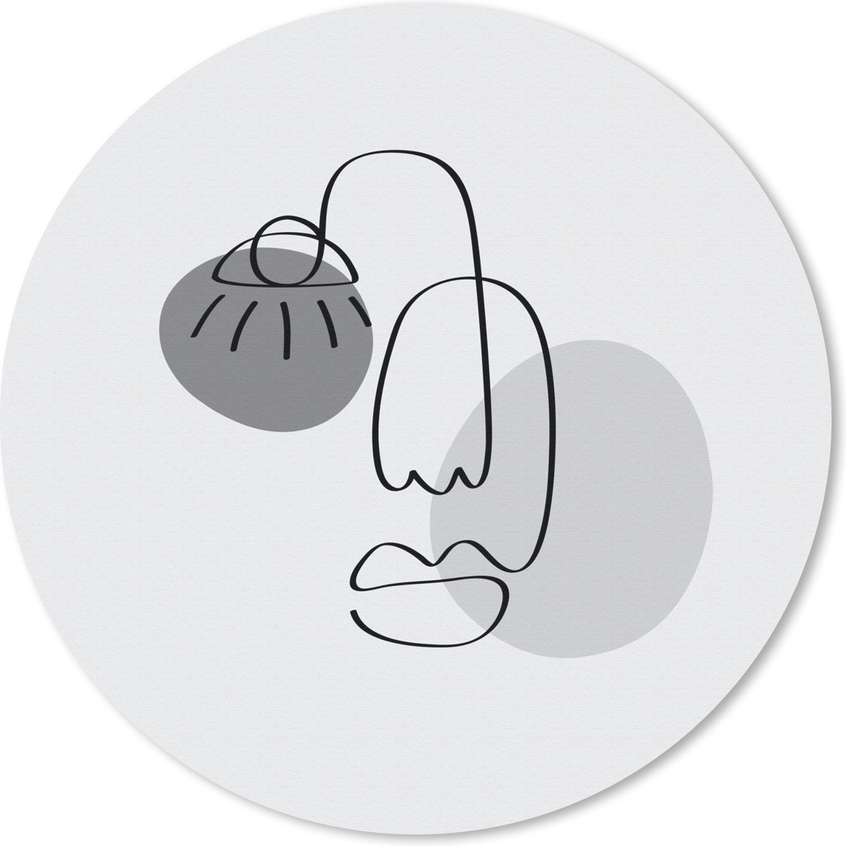 Muismat rond 20x20 cm - Mousepad Minimalisme - Gezicht - Zwart - Wit - Ronde muismatten