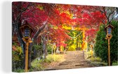 Canvas schilderij 160x80 cm - Wanddecoratie Japanse tuin in de herfst - Muurdecoratie woonkamer - Slaapkamer decoratie - Kamer accessoires - Schilderijen