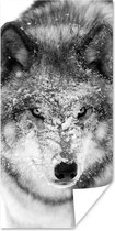Affiche Loup à tête enneigée en noir et blanc - 40x80 cm