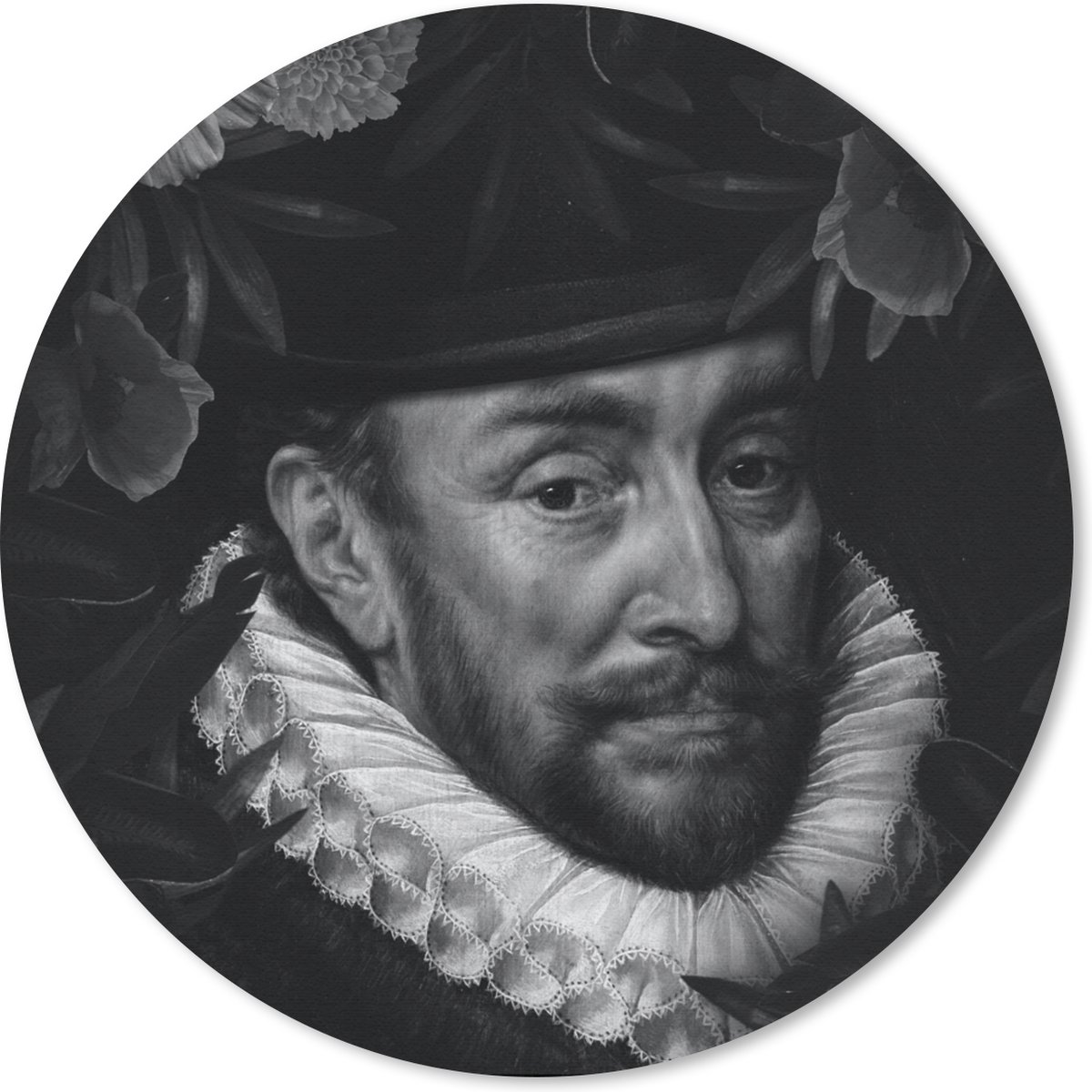 Muismat rond 20x20 cm - Mousepad Portret van Willem I - Adriaen Thomasz - Zwart - Wit - Ronde muismatten