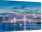 De Gwanganbrug en skyline van Haeundae-gu in Busan - Foto op Dibond - 90 x 60 cm