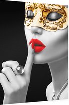 Golden masked woman - Foto op Dibond - 30 x 40 cm