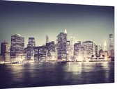 De nachtelijke skyline van Manhattan in New York City - Foto op Dibond - 90 x 60 cm