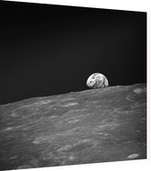 Moon with Earth over horizon (ruimtevaart) - Foto op Dibond - 80 x 80 cm