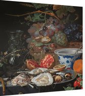 Stilleven met vruchten, oesters en een porseleinen kom, Abraham Mignon - Foto op Dibond - 80 x 80 cm