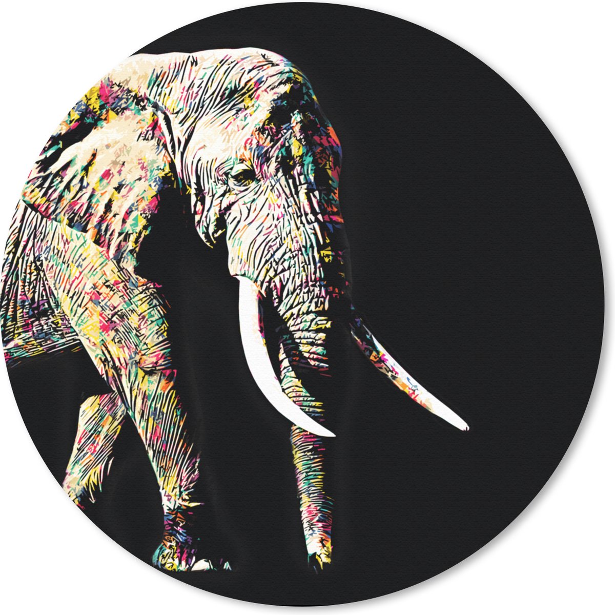 Muismat rond 20x20 cm - Mousepad Olifant - Dieren - Kleuren - Ronde muismatten