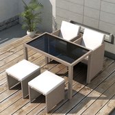 Decoways - 5-delige Tuinset met kussens poly rattan beige